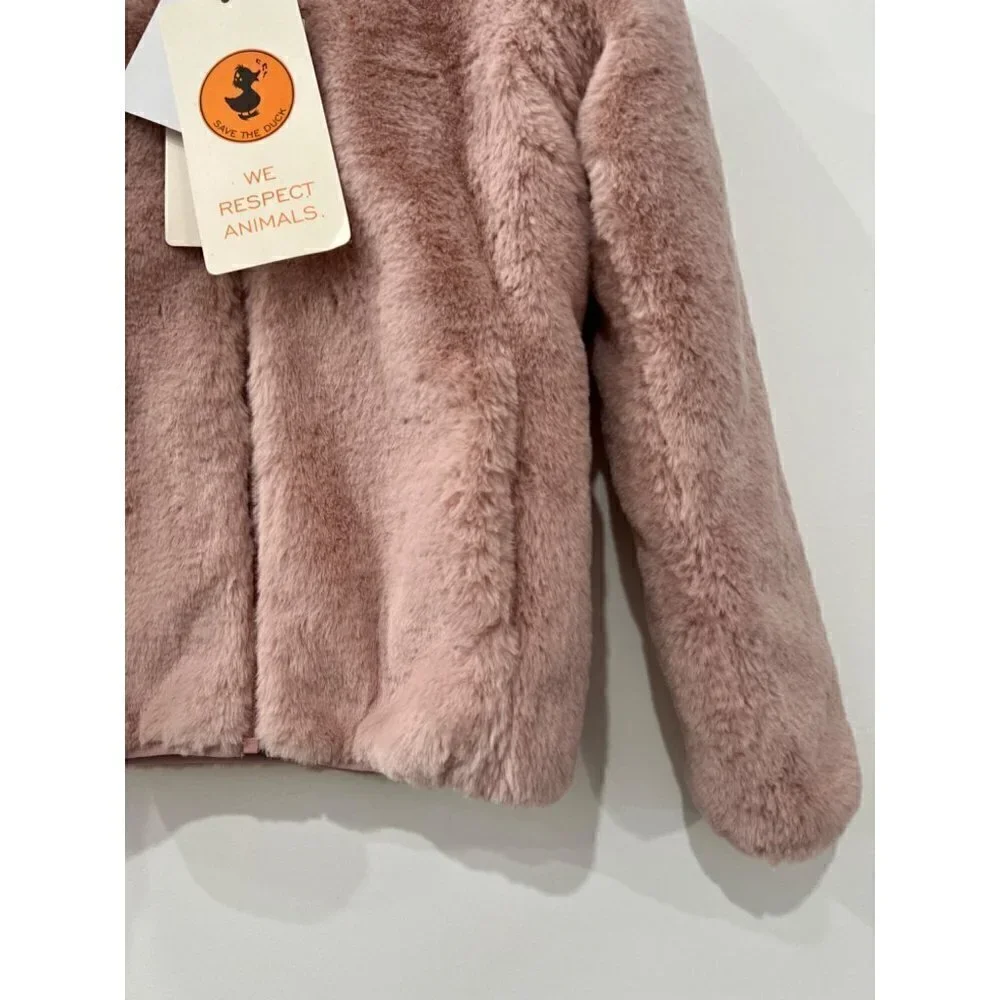 NWT Save The Duck Girls' Size 12 Chloe Reversible Quilted & Faux Fur Jacket Pink